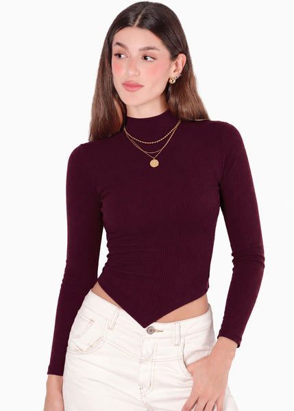 Blusa manga larga cuello tortuga de color vinotinto - AFRICA